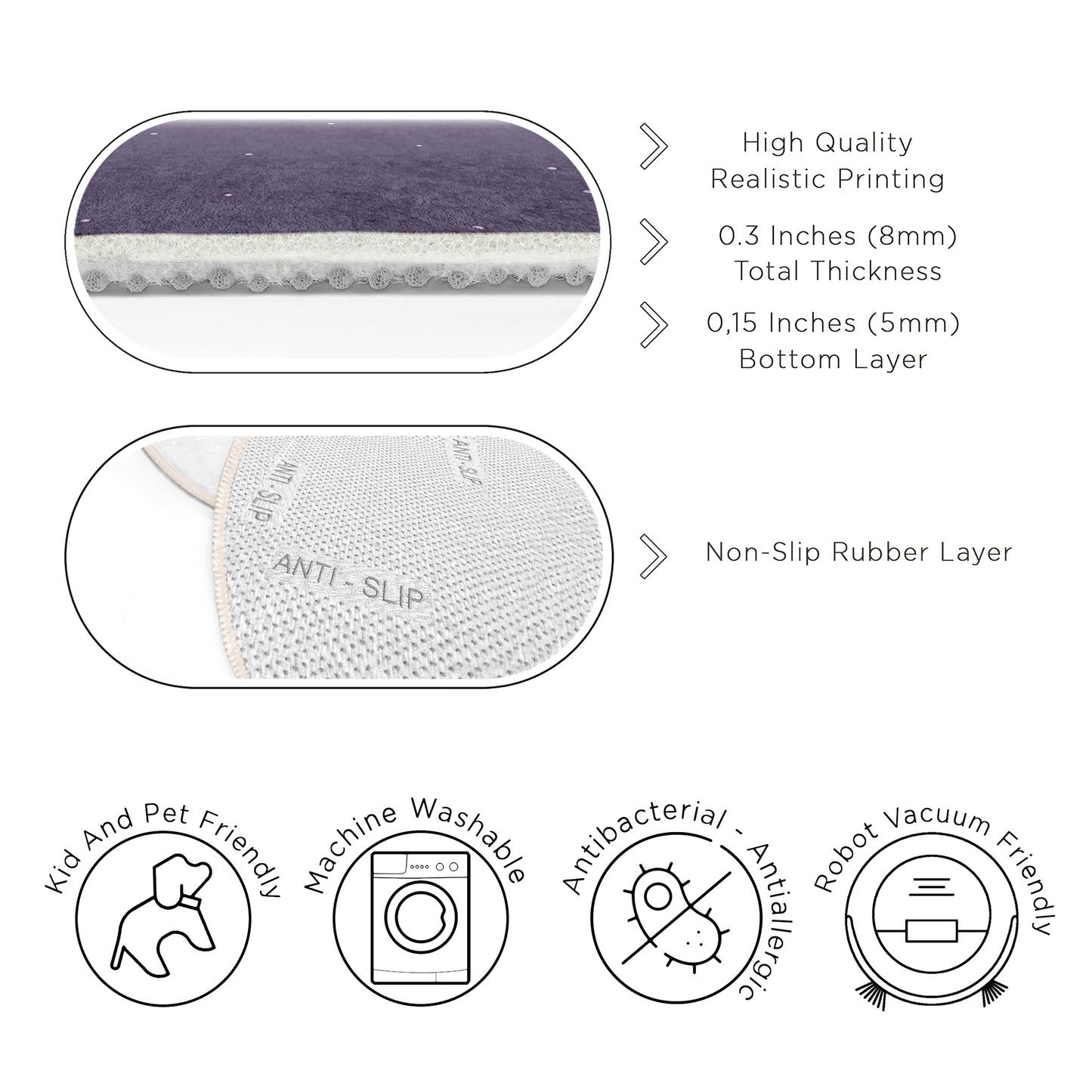 Unicorn Pony Magic World Design Washable Anti-Slip Kids Round Rug Multifunction as Non Slip Play Mat - Perfect for Bedrooms, Playrooms & Nurseries - Durable, Safe, & Easy to Clean for Boys & Girls 310