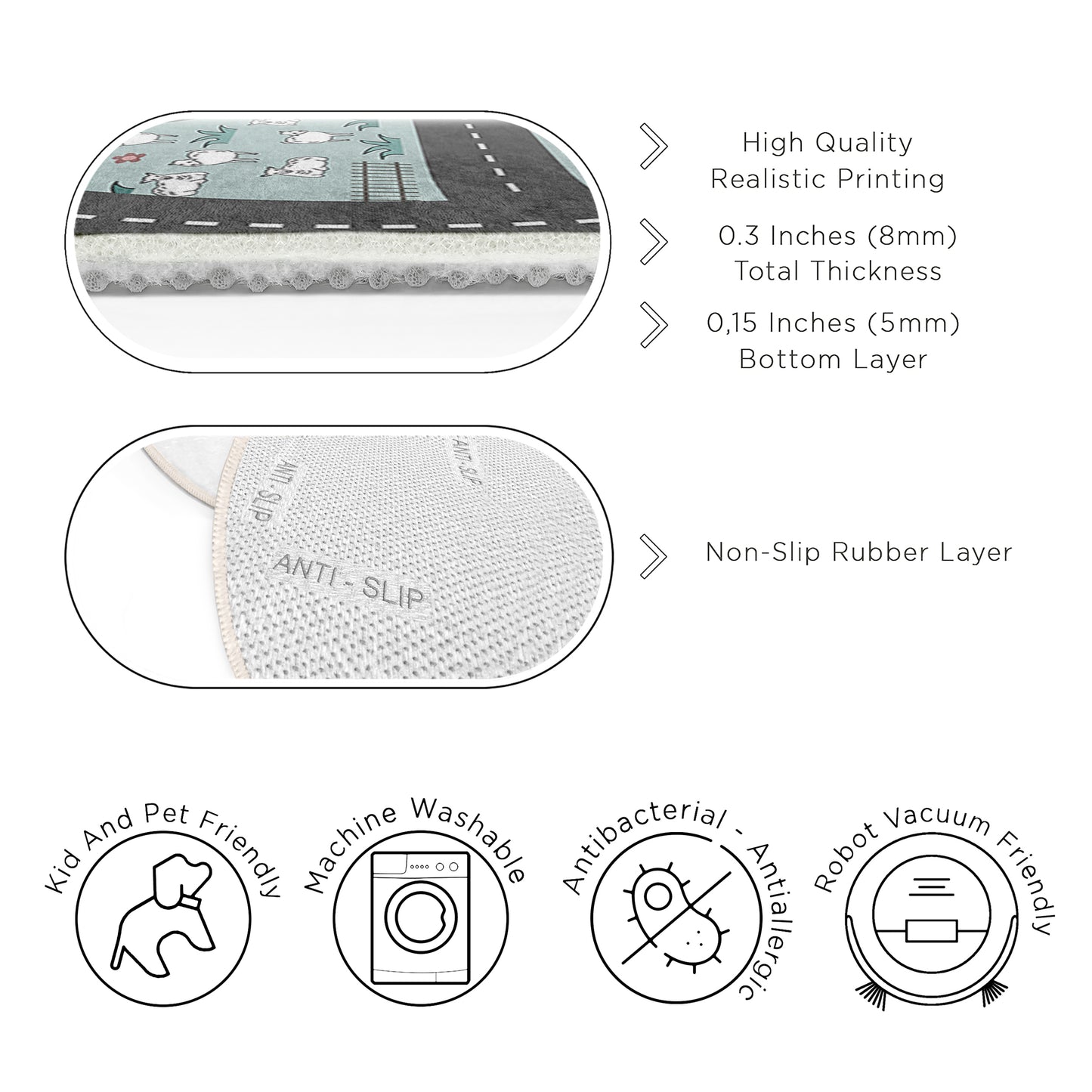 Journey to the School Way with Navy Design Washable Anti-Slip Kids Round Rug Multifunction as Non Slip Play Mat - Perfect for Bedrooms, Playrooms & Nurseries - Durable, Safe, & Easy to Clean for Boys & Girls 319