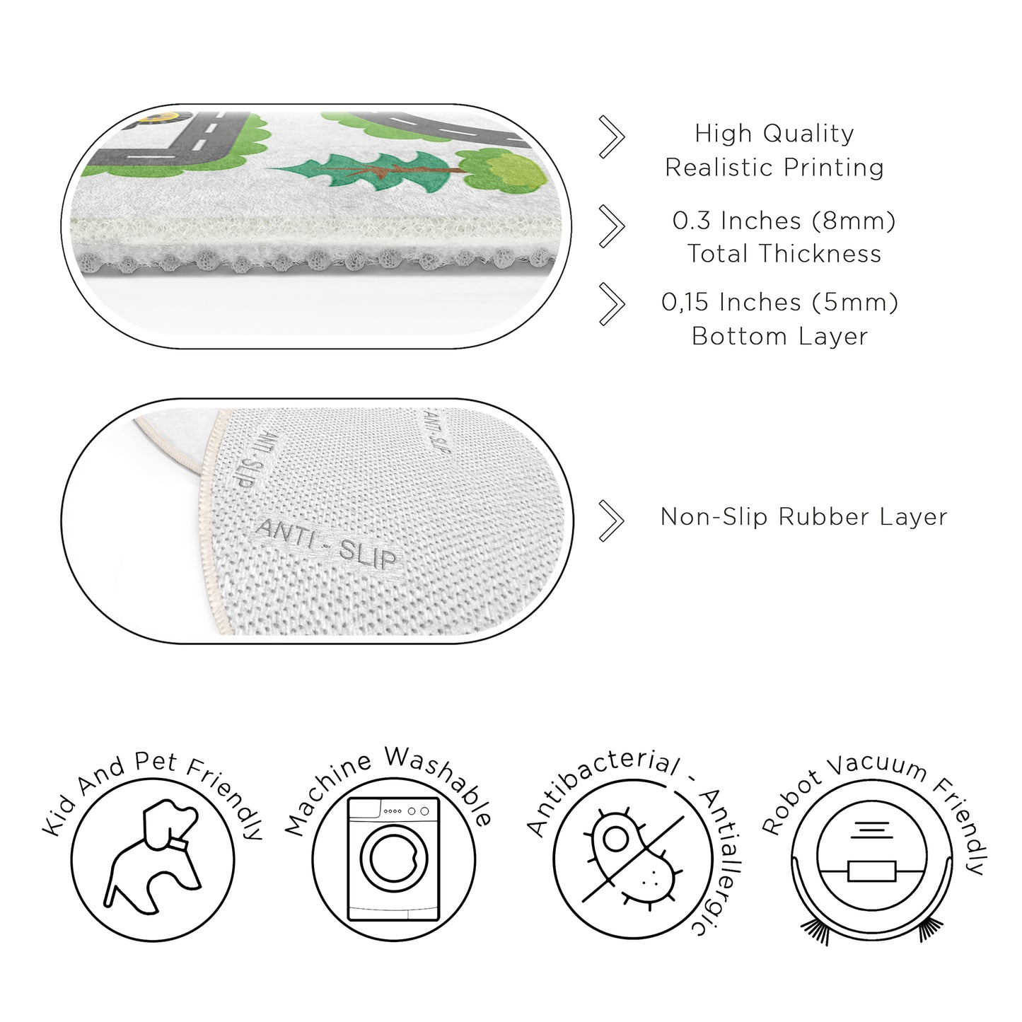 Construction Way for Boys Design Washable Anti-Slip Kids Round Rug Multifunction as Non Slip Play Mat - Perfect for Bedrooms, Playrooms & Nurseries - Durable, Safe, & Easy to Clean for Boys & Girls 322