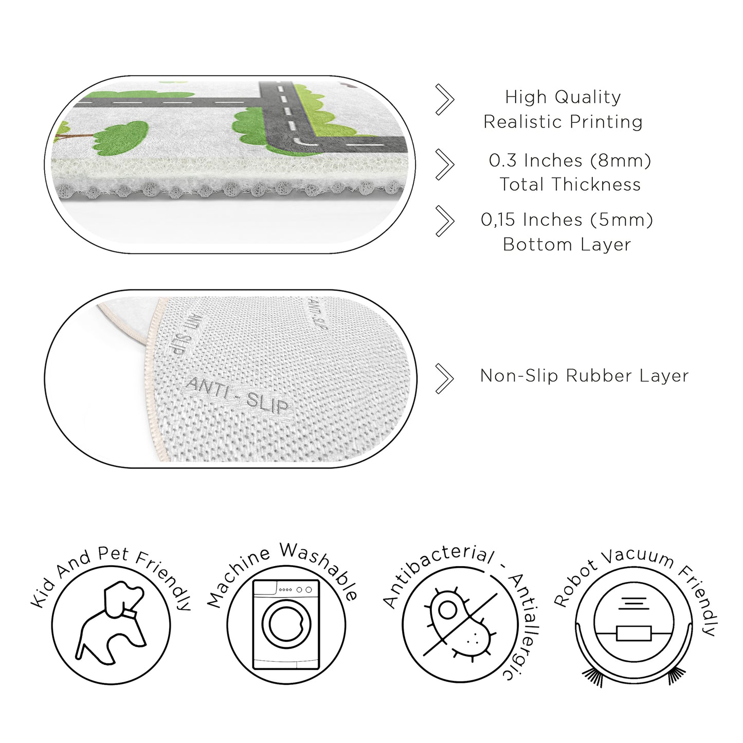 Construction Design for Boys Room Design Washable Anti-Slip Kids Round Rug Multifunction as Non Slip Play Mat - Perfect for Bedrooms, Playrooms & Nurseries - Durable, Safe, & Easy to Clean for Boys & Girls 324