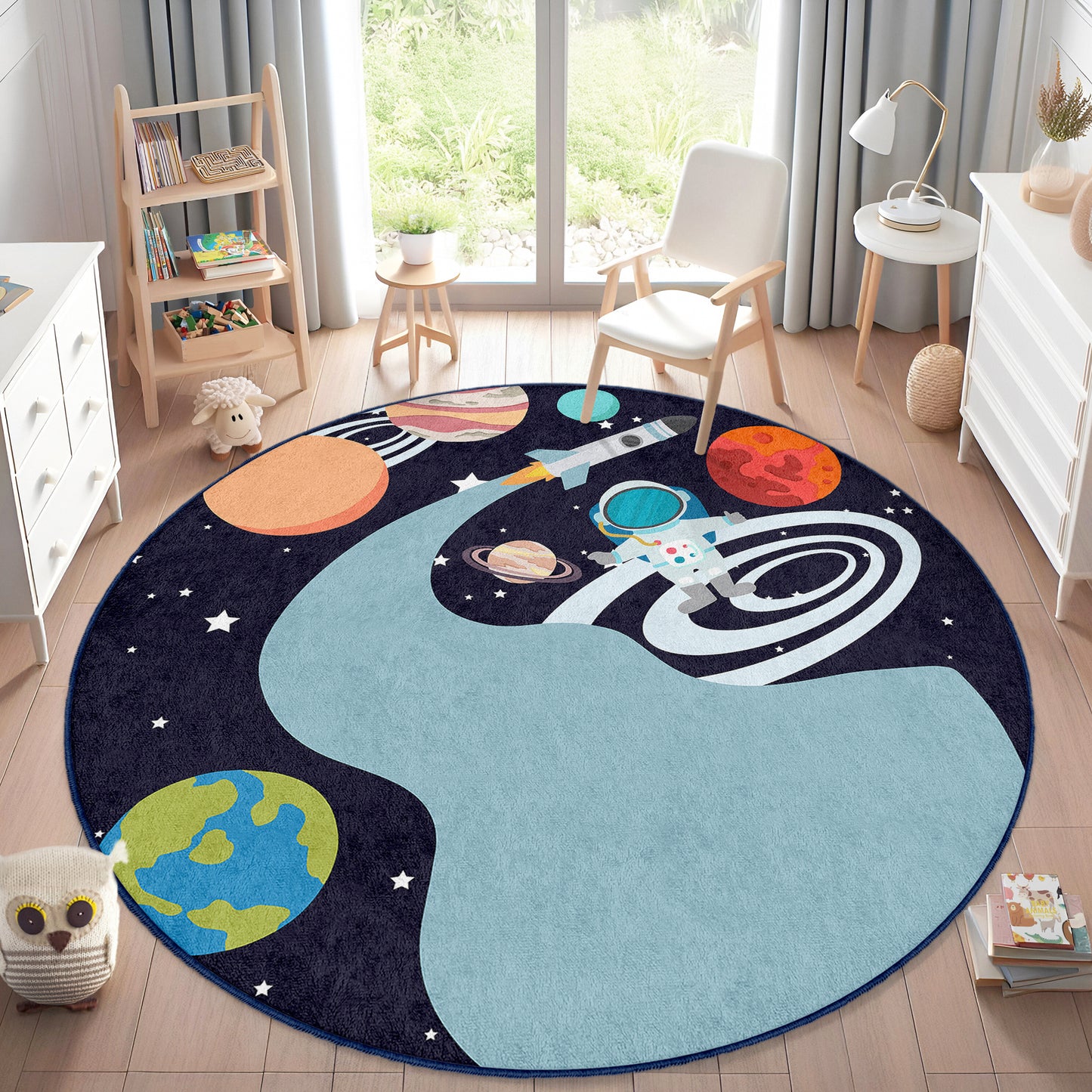 Galaxy Milky Way Journey with astronaut for Boy Room Design Washable Anti-Slip Kids Round Rug Multifunction as Non Slip Play Mat - Perfect for Bedrooms, Playrooms & Nurseries - Durable, Safe, & Easy to Clean for Boys & Girls 326