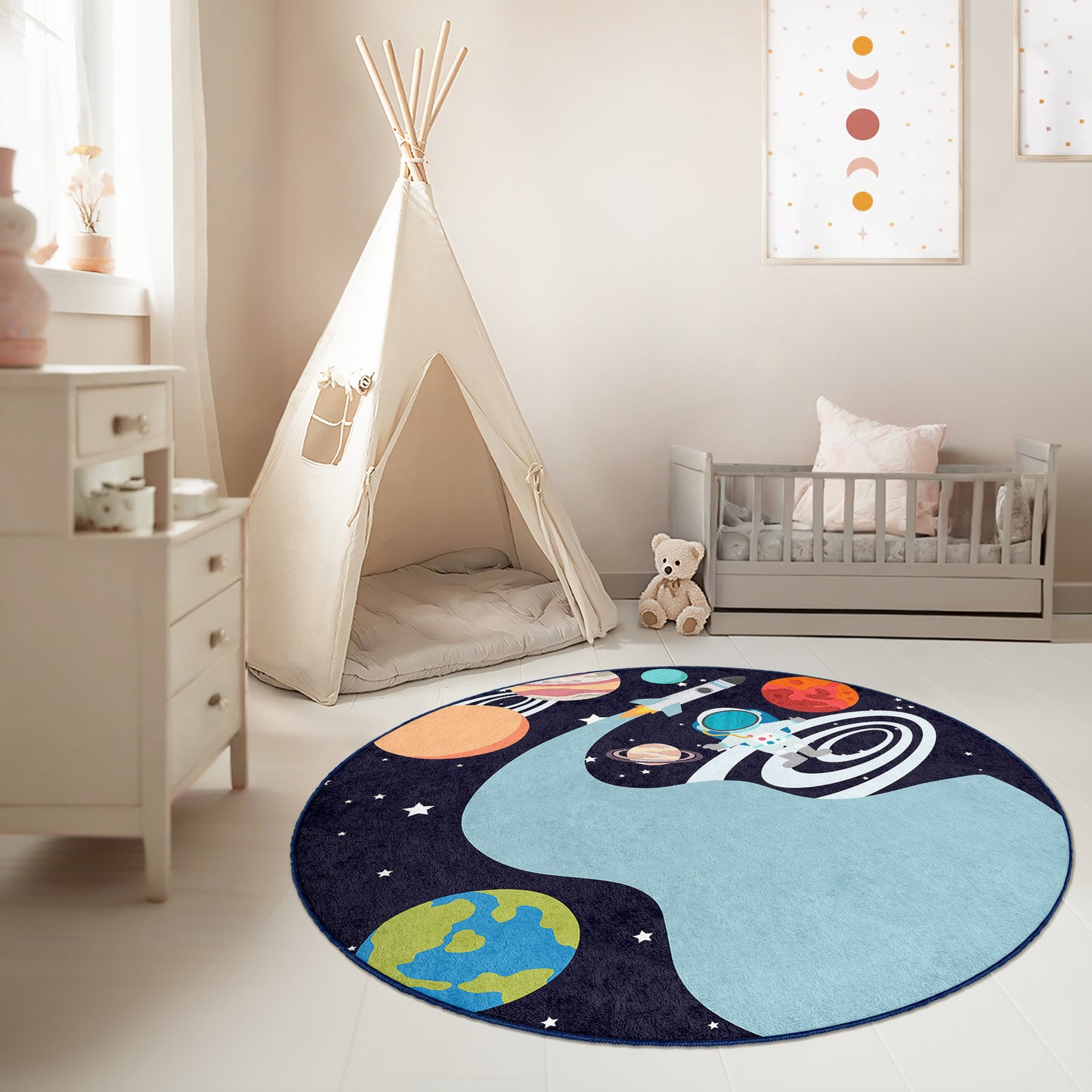 Galaxy Milky Way Journey with astronaut for Boy Room Design Washable Anti-Slip Kids Round Rug Multifunction as Non Slip Play Mat - Perfect for Bedrooms, Playrooms & Nurseries - Durable, Safe, & Easy to Clean for Boys & Girls 326