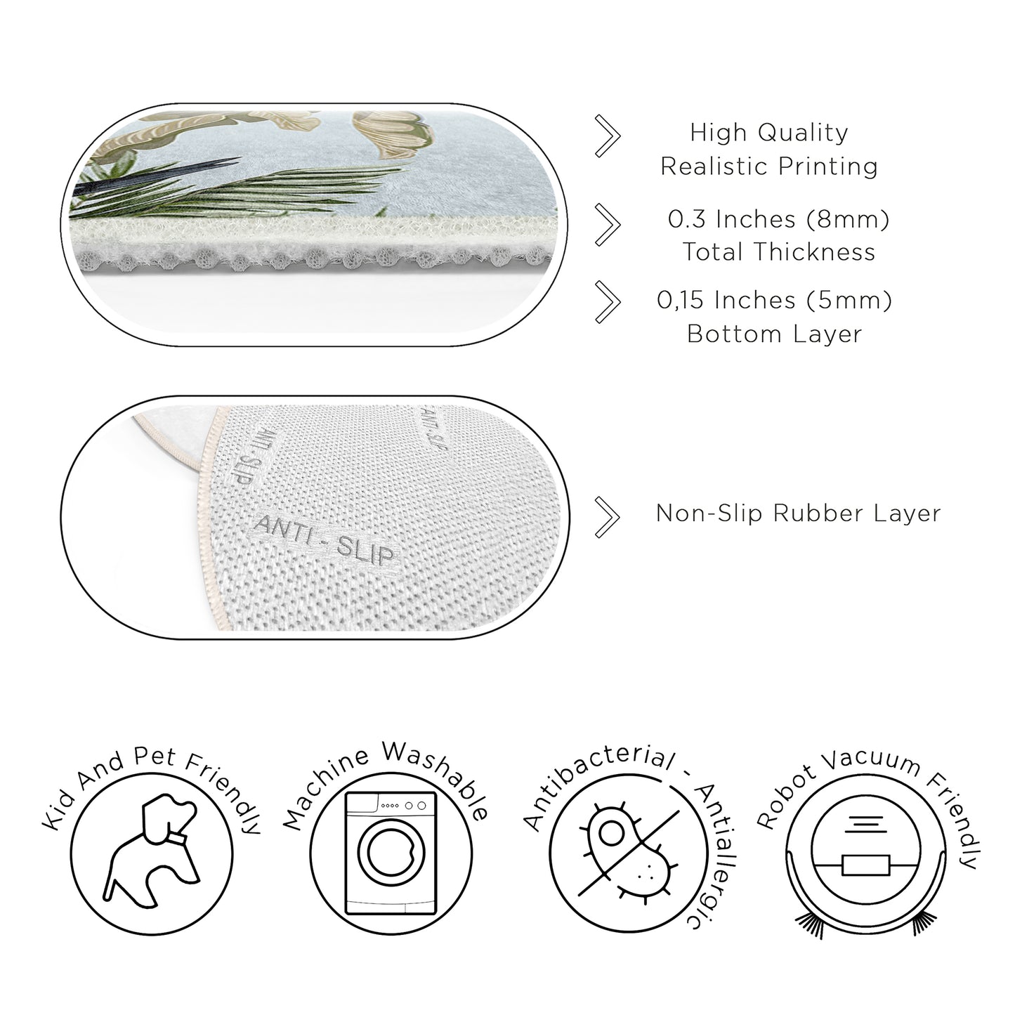 Zebra Jungle Forest with Trees and Birds Design Washable Anti-Slip Kids Round Rug Multifunction as Non Slip Play Mat - Perfect for Bedrooms, Playrooms & Nurseries - Durable, Safe, & Easy to Clean for Boys & Girls 327