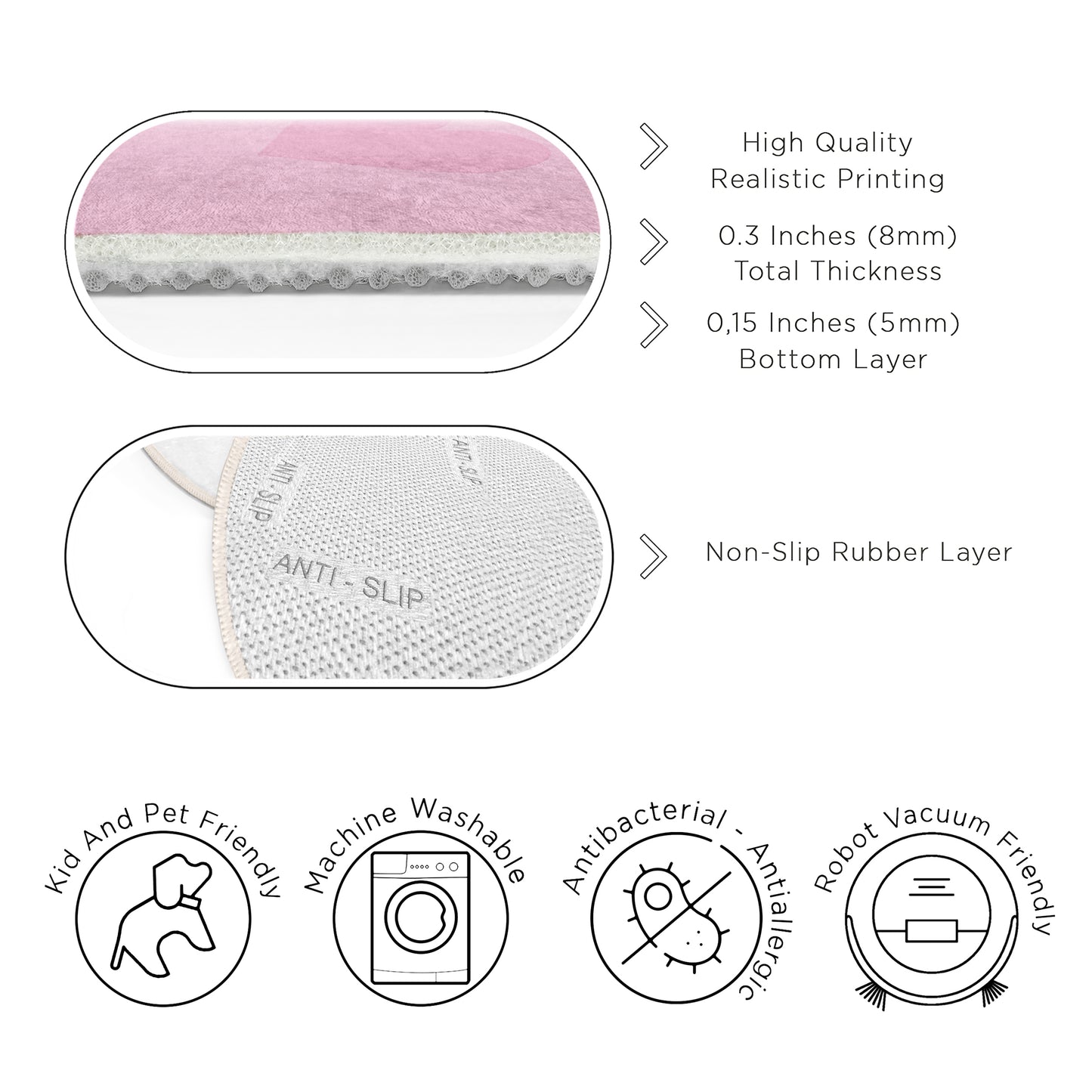 Hopscotch play rug, non-slip kids rug, washable children's rug, and kids' room floor mat make it easy to find. Available in various sizes and colors to fit any space Design Washable Anti-Slip Kids Round Rug Multifunction as Non Slip Play Mat - 331