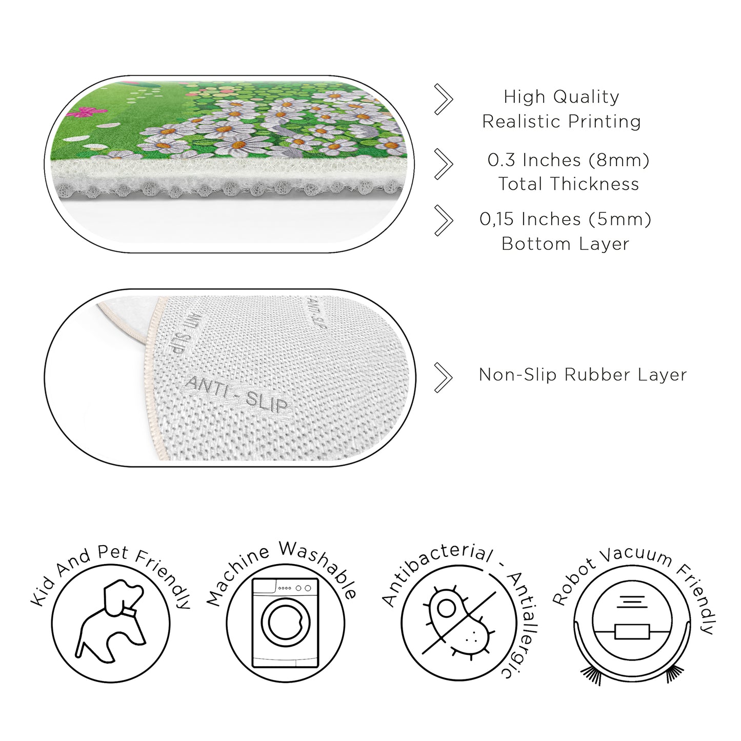 Two Horses Like Ponny and with a Swan in Beatiful Nature Design Washable Anti-Slip Kids Round Rug Multifunction as Non Slip Play Mat - Perfect for Bedrooms, Playrooms & Nurseries - Durable, Safe, & Easy to Clean for Boys & Girls Room 333