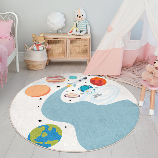 American Flag Astranout going to Mars Journey to Planets on Milky Way Design Washable Anti-Slip Kids Round Rug Multifunction as Non Slip Play Mat - Perfect for Bedrooms, Playrooms & Nurseries - Durable, Safe, & Easy to Clean for Boys & Girls Room 336