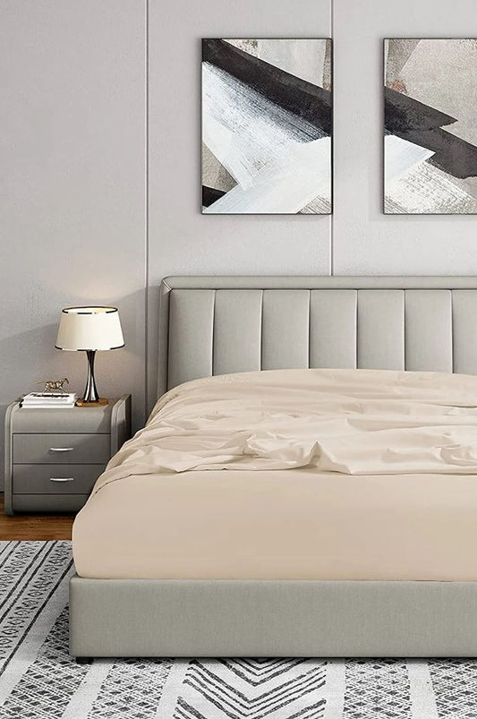 Elevate Your Sleep Experience with Luxurious Beige Fitted Sheets from Mila Home 100% Cotton Ranforce
