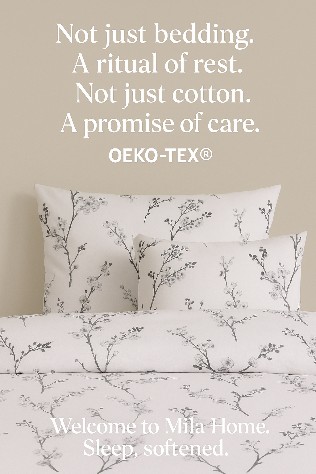 Black & White Floral Bedding Set in 100% Cotton – OEKO-TEX® Certified Botanical Print for Quiet, Timeless Interiors | The Floral Edition by Mila Home