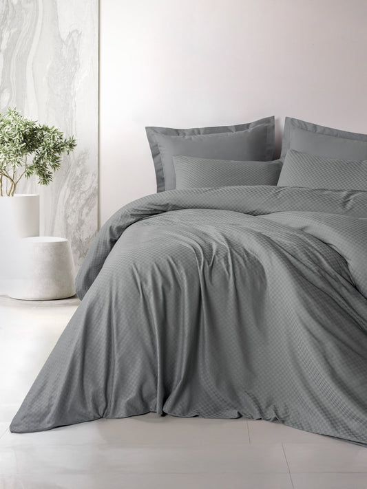Timeless Collection Checkered Duvet Cover Set – Sage Grey | OEKO-TEX® Certified | 100% Cotton Ranforce – 144 TC