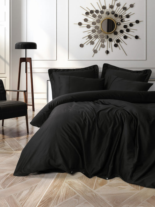 Timeless Collection Duvet Cover Set – Silk Black | OEKO-TEX® Certified | 100% Cotton Ranforce – 144 TC