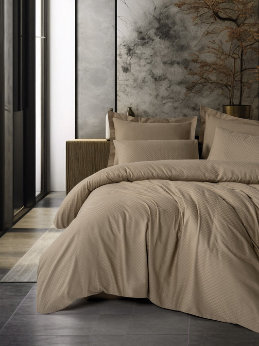 Timeless Collection Checkered Duvet Cover Set – Soft Terra Taupe Beige | OEKO-TEX® Certified | 100% Cotton Ranforce – 144 TC