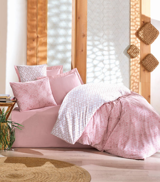 Minimal Collection Soft Geometry – Blush Pink Duvet Cover Set | 100% Cotton Ranforce
