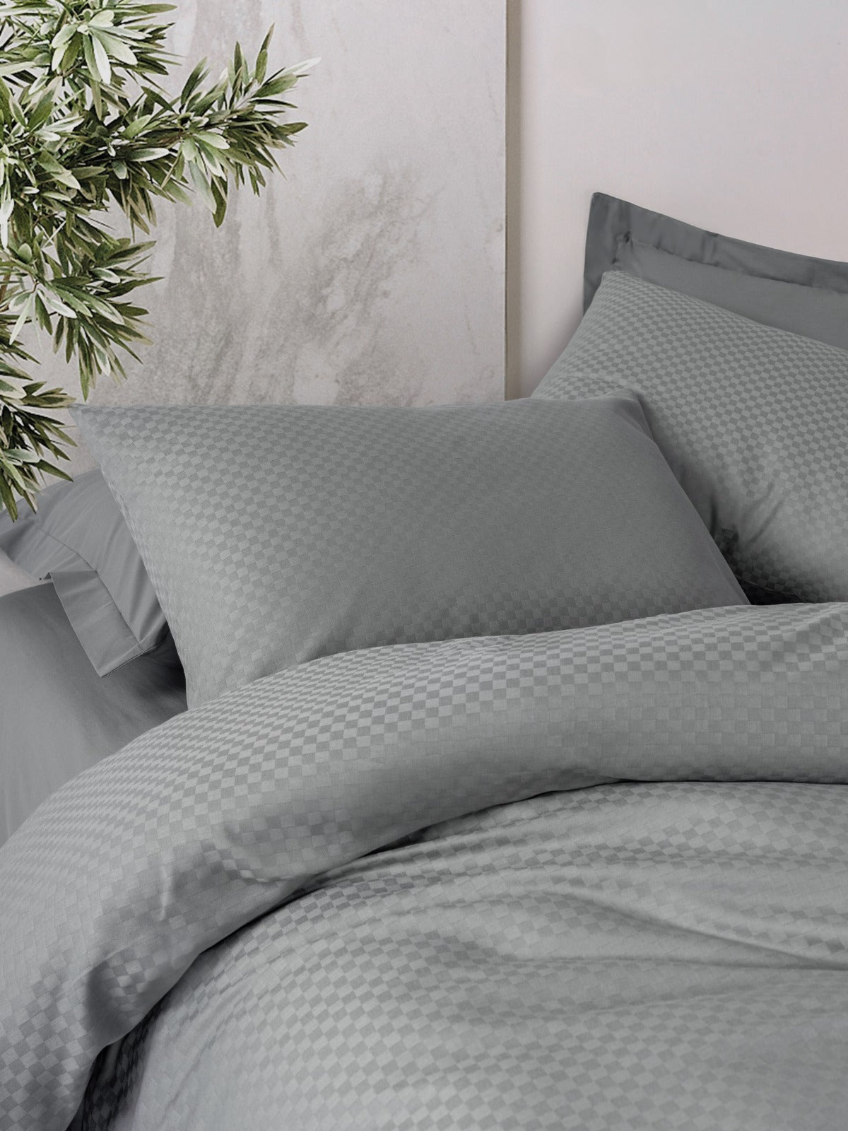 Timeless Collection Checkered Duvet Cover Set – Sage Grey | OEKO-TEX® Certified | 100% Cotton Ranforce – 144 TC