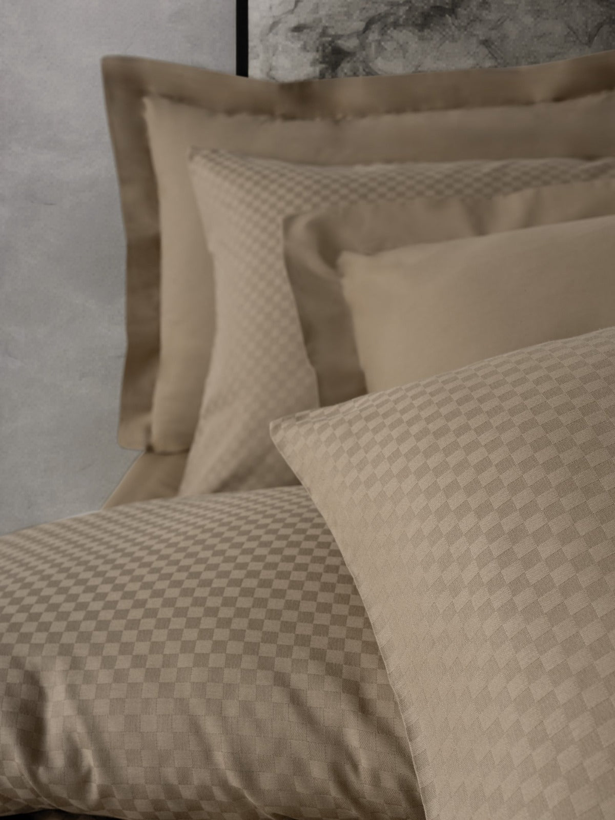Timeless Collection Checkered Duvet Cover Set – Soft Terra Taupe Beige | OEKO-TEX® Certified | 100% Cotton Ranforce – 144 TC