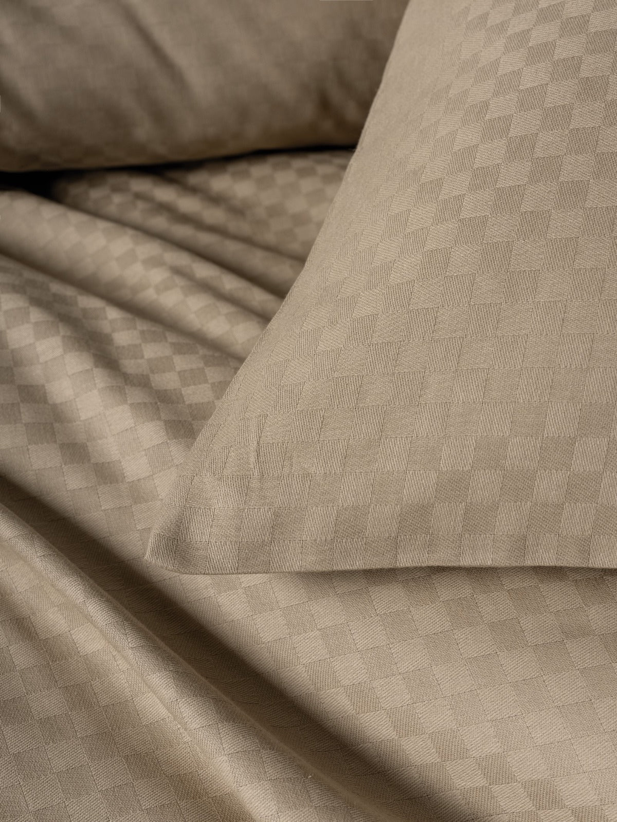 Timeless Collection Checkered Duvet Cover Set – Soft Terra Taupe Beige | OEKO-TEX® Certified | 100% Cotton Ranforce – 144 TC