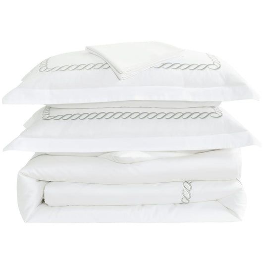 Hotel Collection – Eden Edition | Luxury White Bedding Set with Rope Embroidery – 300 Thread Count Premium Cotton – 6-Piece Timeless Duvet Cover Set