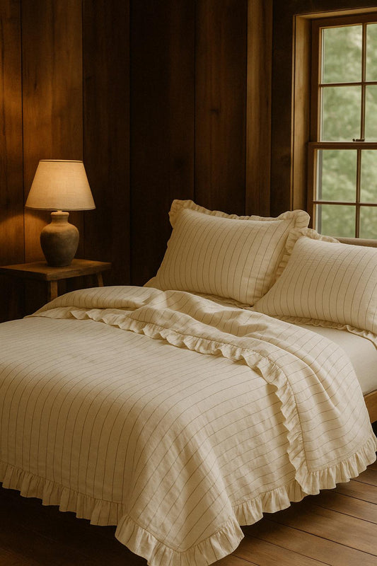 Soft Garment Washed Collection – Ruffle Cotton Bedding Set with Striped Texture Amalia | Mila Home