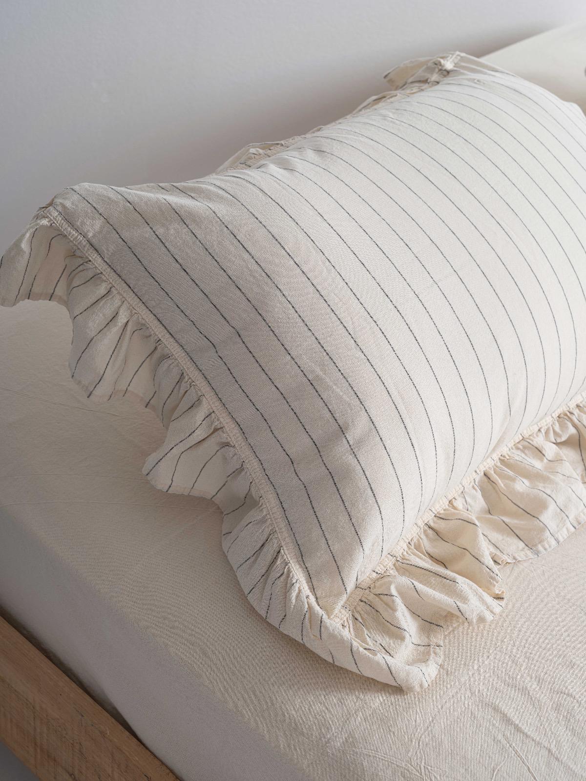 Soft Garment Washed Collection – Ruffle Cotton Bedding Set with Striped Texture Amalia | Mila Home