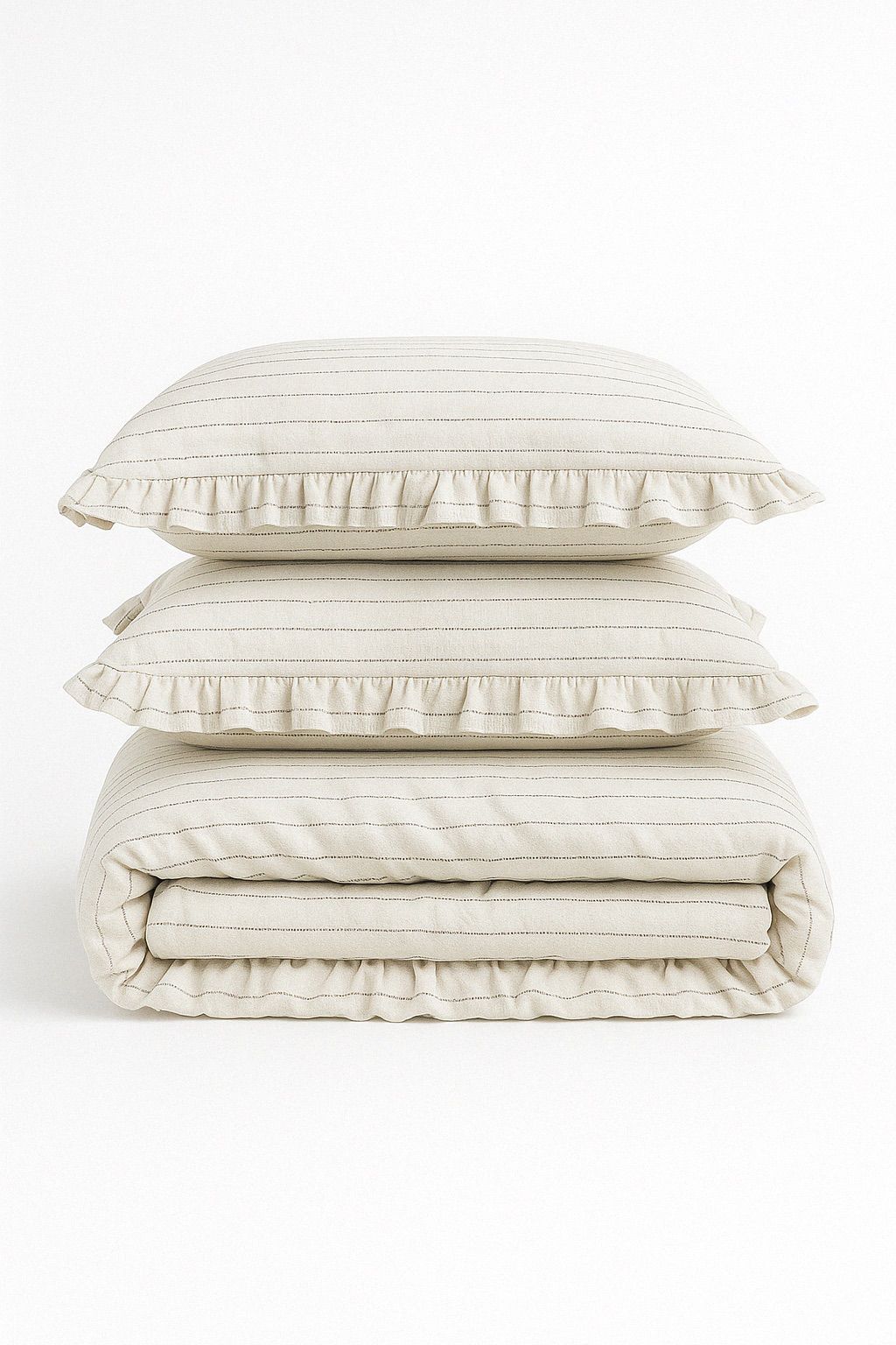 Soft Garment Washed Collection – Ruffle Cotton Bedding Set with Striped Texture Amalia | Mila Home