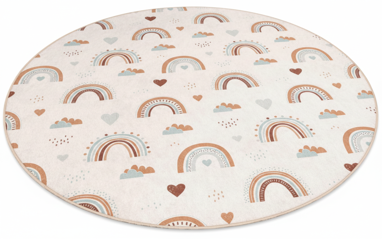 Rainbow Pattern Round Kids Rug, Soft Nursery Round Carpet, Playroom Decor, Colorful Rainbow Rug, Cute Kids Room Rug