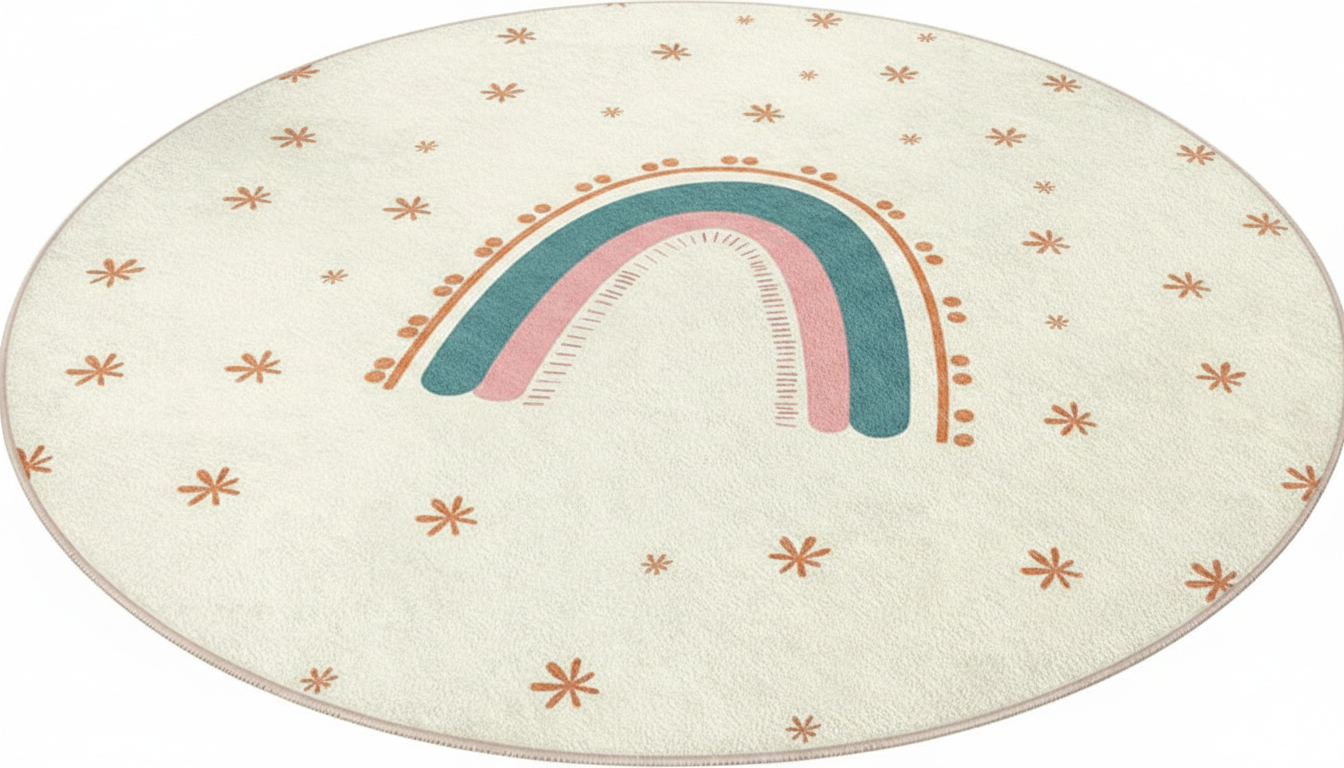 Rainbow Kids Rug: Soft Playroom Carpet with Stars