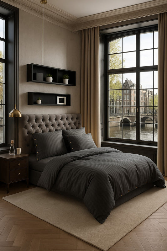 Como Nero – Luxury Sateen Duvet Cover Set with Button Details | Mila Home