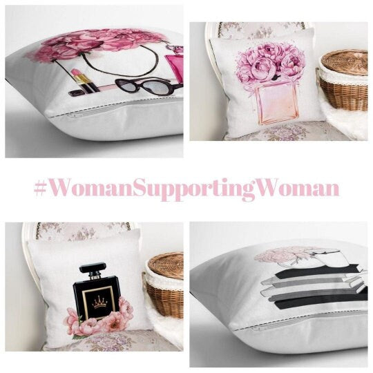 Fashion Glamour Lady Set of 4 Pillow Cases, First Quality Fabric Throw Pillow Covers Indoor, Outdoor, Sofa, Living Room 45x45 cm 18x18 inch