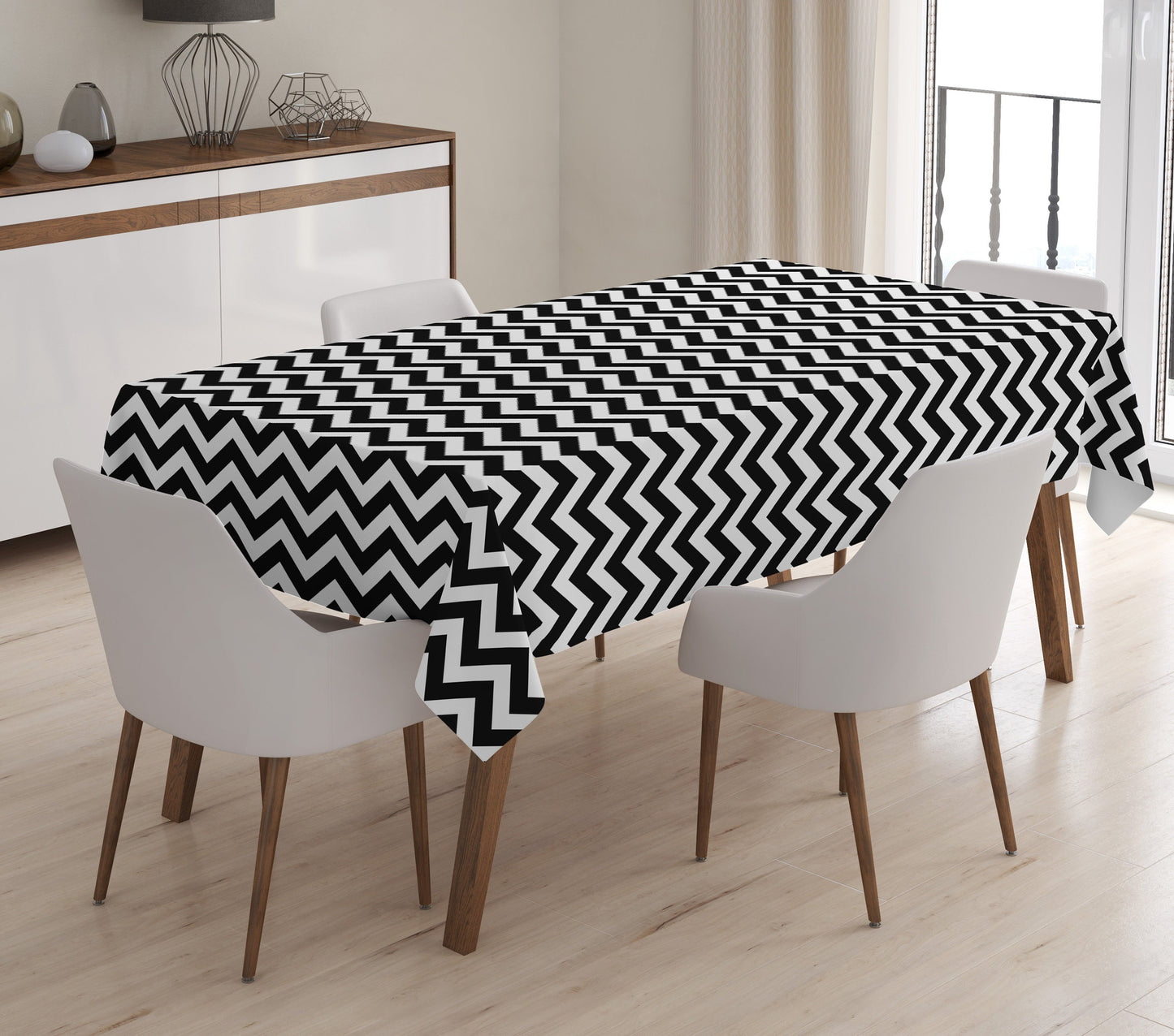 Black and White Tablecloth Zig Zag Rectangle Table Cover 55x70 in (140x180 cm) Decorative Table Cloth Indoor/Outdoor Kitchen Livingroom
