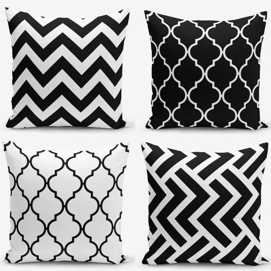 Black and White Throw Pillow Covers Modern Zig Zag Geometric Throw Pillowcase Ogea Cushion Covers Set of 4 Pieces Pillow Covers 18x18 inch