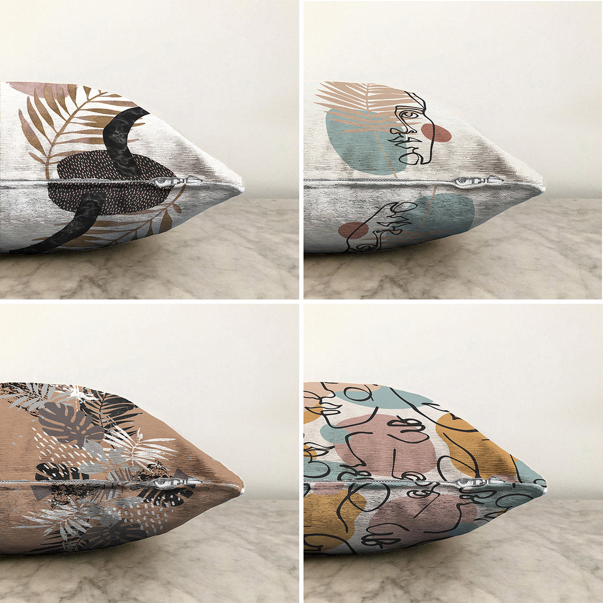 Chenille Throw Pillow Cover Drawing Face Throw Pillowcase Double Side Cushion Cover Pillow Case Modern Art Pillow Covers 22x22 inch 4 Pieces