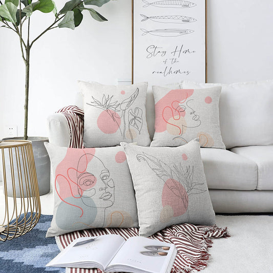 Chenille Throw Pillow Cover Drawing Art Throw Pillowcase Double Side Cushion Covers Minimalist Post Modern Pillow Cover 22x22 inch 4 Pieces