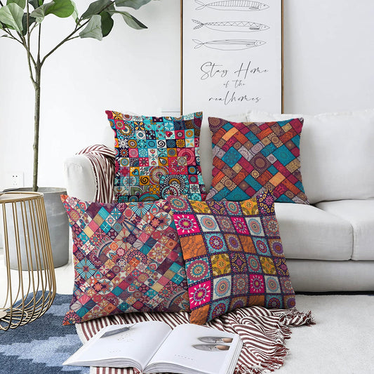 Chenille Throw Pillow Covers Mandala Throw Pillowcase Double Side Cushion Covers Moroccan Pillow Cases Pillow Covers 22x22 inch 4 Pieces