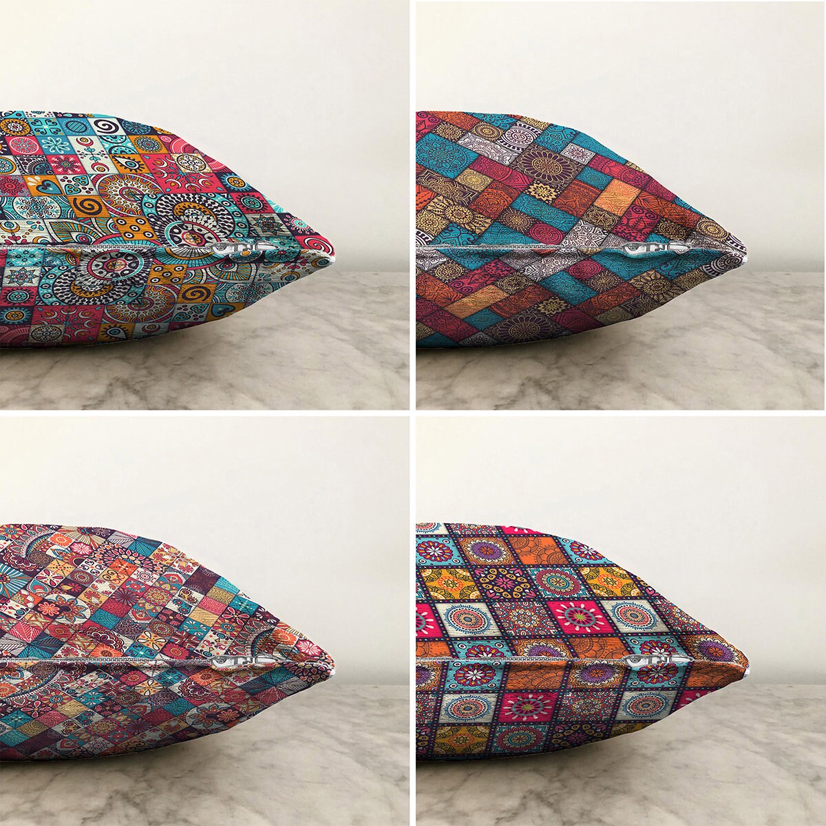 Chenille Throw Pillow Covers Mandala Throw Pillowcase Double Side Cushion Covers Moroccan Pillow Cases Pillow Covers 22x22 inch 4 Pieces