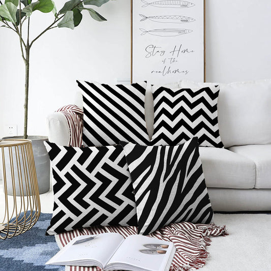 Chenille Throw Pillow Covers Geometric Throw Pillowcase Double Side Cushion Cover Pillow Cases Black White Pillow Covers 22x22 inch 4 Pieces