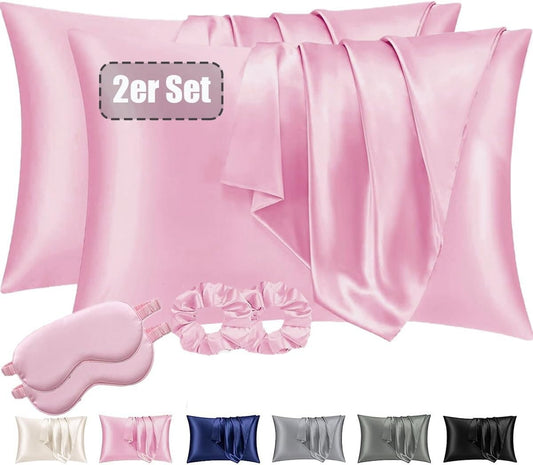 Luxury Satin Silky Soft Pillowcase No Bed Hair Face Wrinkles Anti Ageing No Fuzz Conserves Night Products Eye Mask 2 x eye masks&hairbands