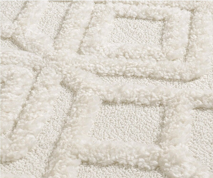 Luxury Scandi Style Modern Area Rug: Square Design with Jute Backing - Elegant White Color, Minimal Abstract Style, Minimal Designs