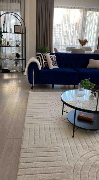 Luxury Scandi Style Modern Area Rug: Square Design with Jute Backing - Elegant Beige Color, Minimal Abstract Style, Minimal Designs