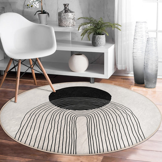 Round Pastel Color Rug, Minimal Abstract Design, Non-Slip Base, Geometric Pattern - Living Room, Bedroom Decor, Rug, Carpet for Home Garden