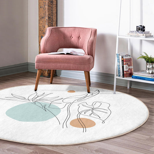 Round Pastel Drawing Rug, Minimal Abstract Design, Non-Slip Base, Drawing Pattern - Living Room, Bedroom Draw Art, Rug, Carpet for Home