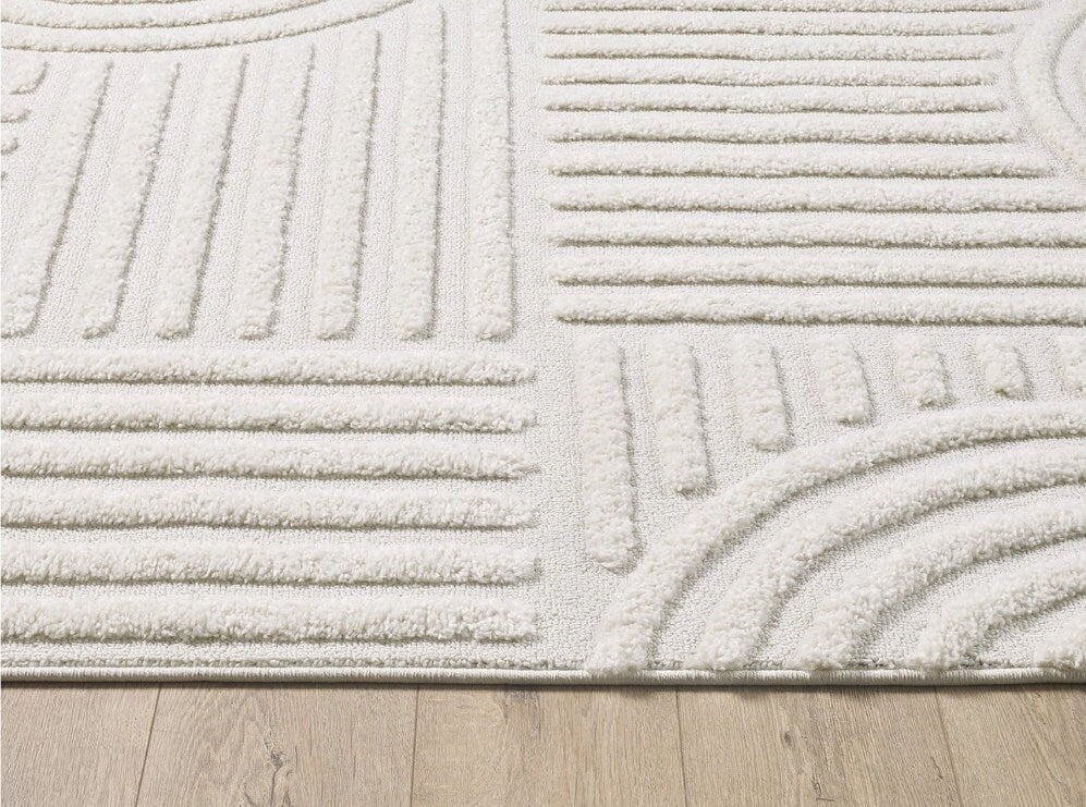 Luxury Scandi Style Modern Area Rug: Square Design with Jute Backing - Elegant Beige Color, Minimal Abstract Style, Minimal Designs