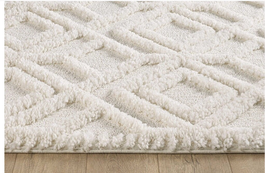 Luxury Scandi Style Modern Area Rug: Square Design with Jute Backing - Elegant White Color, Minimal Abstract Style, Minimal Designs