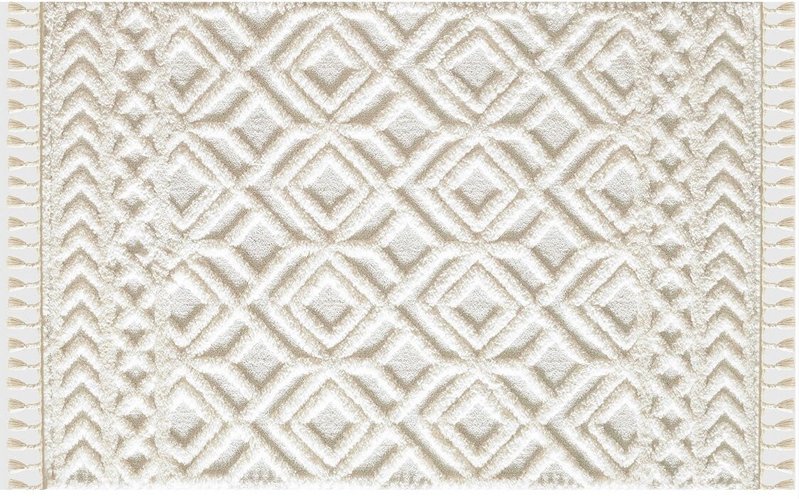 Luxury Scandi Style Modern Area Rug: Square Design with Jute Backing - Elegant White Color, Minimal Abstract Style, Minimal Designs