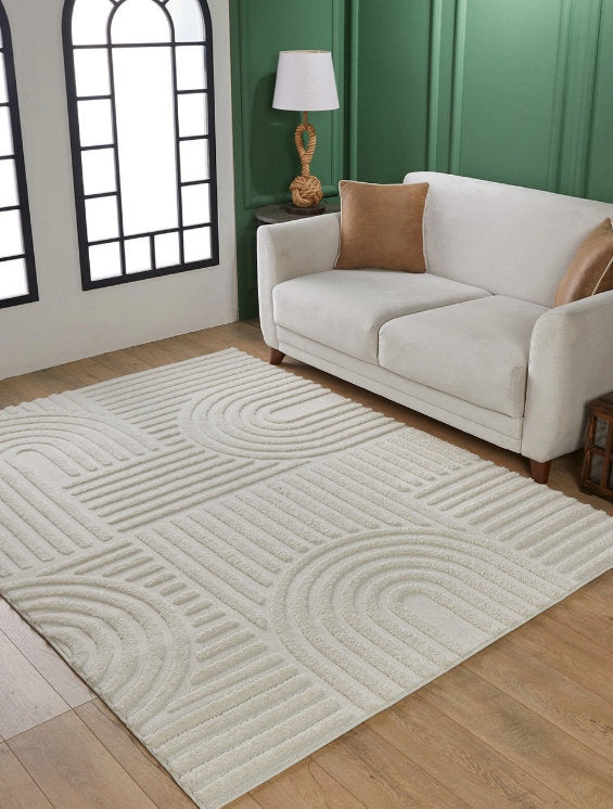 Luxury Scandi Style Modern Area Rug: Square Design with Jute Backing - Elegant Beige Color, Minimal Abstract Style, Minimal Designs