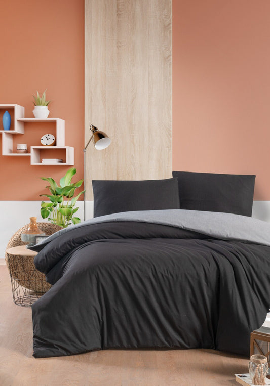 Black and Gray Modern Minimalist Bedding Set with Fitted Sheet - Single Size Bedroom Decor, Soft Fabric, Stylish Design Cotton Bedlinen Set