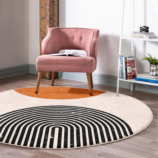 Round Soft Color Rug, Minimal Abstract Design, Non-Slip Base, Geometric Pattern - Living Room, Bedroom Decor, Rug, Carpet for Home Garden