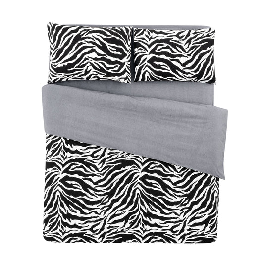 Black and White Modern Minimalist Bedding Set with Fitted Sheet - Sleek Bedroom Decor, Soft Fabric, Zebra Design Cotton Bedlinen Set