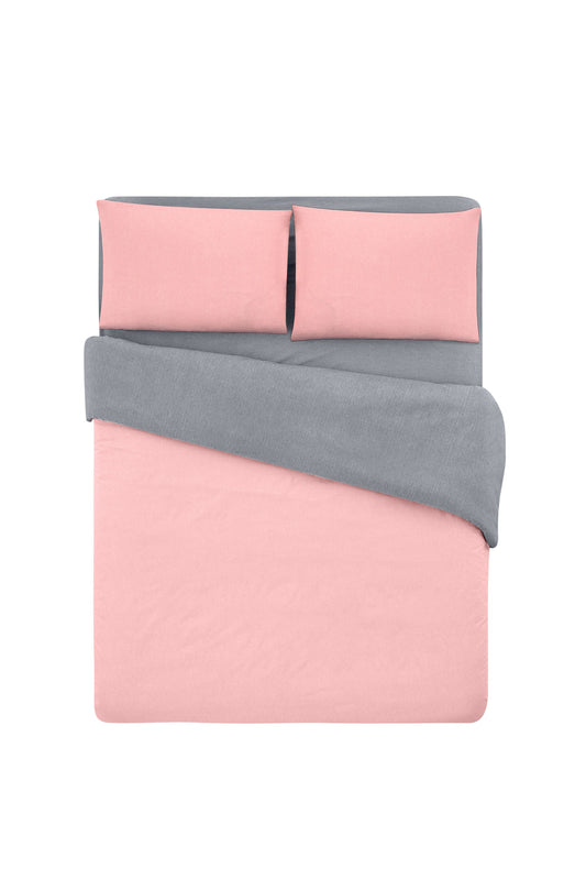 Salmon and Gray Modern Minimalist Bedding Set with Fitted Sheet - Sleek Bedroom Decor, Soft Fabric, Stylish Design Cotton Bedlinen Set