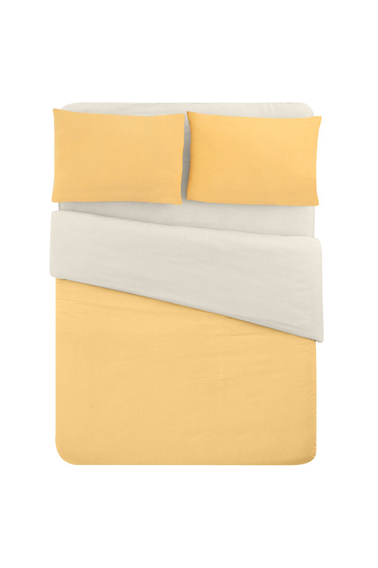 Yellow and Cream Modern Minimalist Bedding Set with Fitted Sheet - Sleek Bedroom Decor, Soft Fabric, Stylish Design Cotton Bedlinen Set