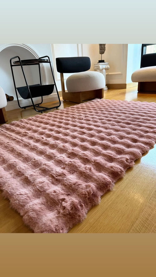 Sugar Pink Luxury Plush Soft Area Rug - Bubble Rug Fleece - Elegant Faux Rabbit Fur, Softest Carpet for All Rooms |  Washable Best Seller