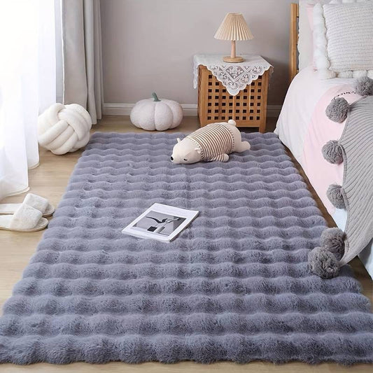 Gray Luxury Plush Soft Area Rug - Bubble Rug Fleece - Elegant Faux Rabbit Fur Design, Softest Carpet for All Rooms | Best Seller | Washable